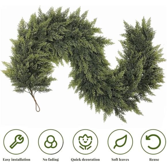 2 Pcs 6FT each, Christmas Garland, Christmas Decorations, Real Touch Cedar - Picture 3 of 7